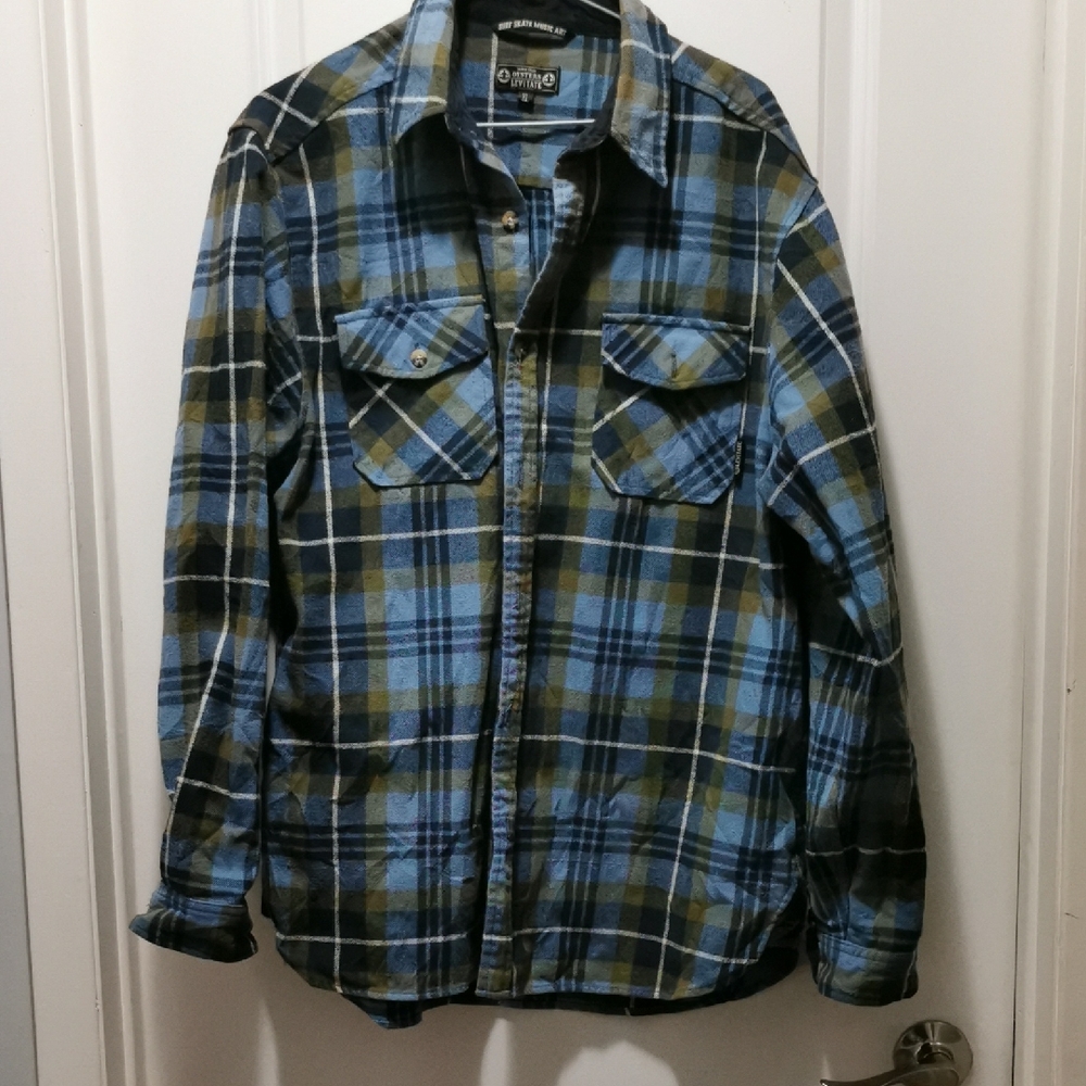 Levitate Stylish‎ Blue and Green Plaid Shirt Jacket